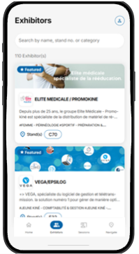 écran d'un portable avec une liste d'exposants
